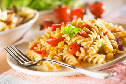 fresh pasta with tomato sauce close up