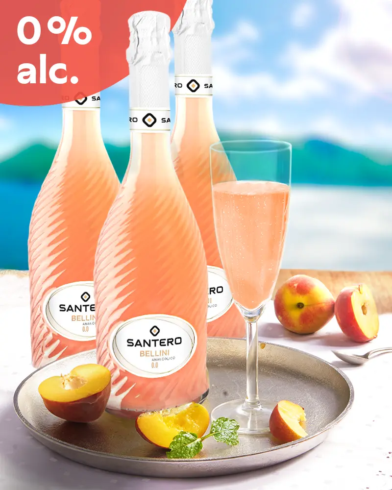 Bellini - cocktail de pêches sans alcool - Lot de 3 Alkoholfreier Bellini - 3er Sparset – ansprechend in Szene gesetzt