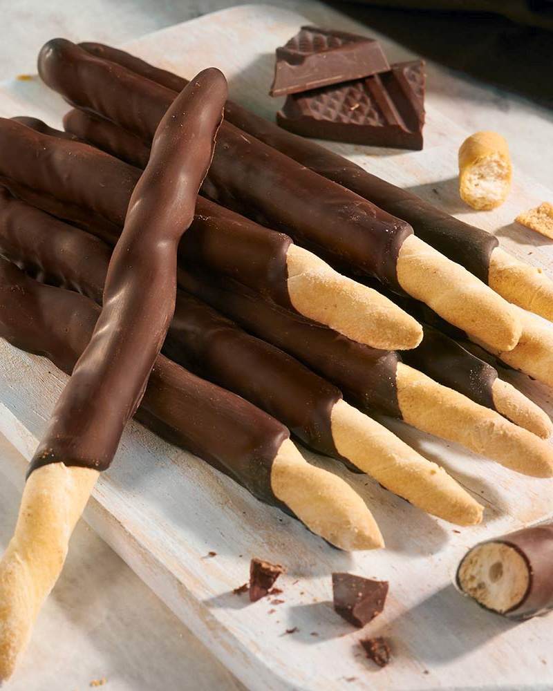 Rubatà ricoperto al cioccolato Grissini mit Schokolade überzogen
