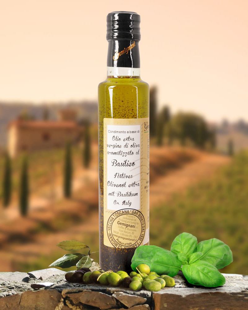 Huile d'olive au basilic Olivenöl mit Basilikum