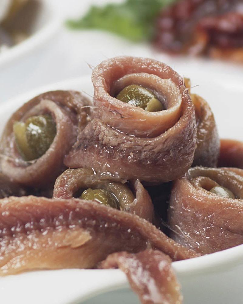 Filets d’anchois aux câpres Gerollte Sardellenfilets - mit Kapern