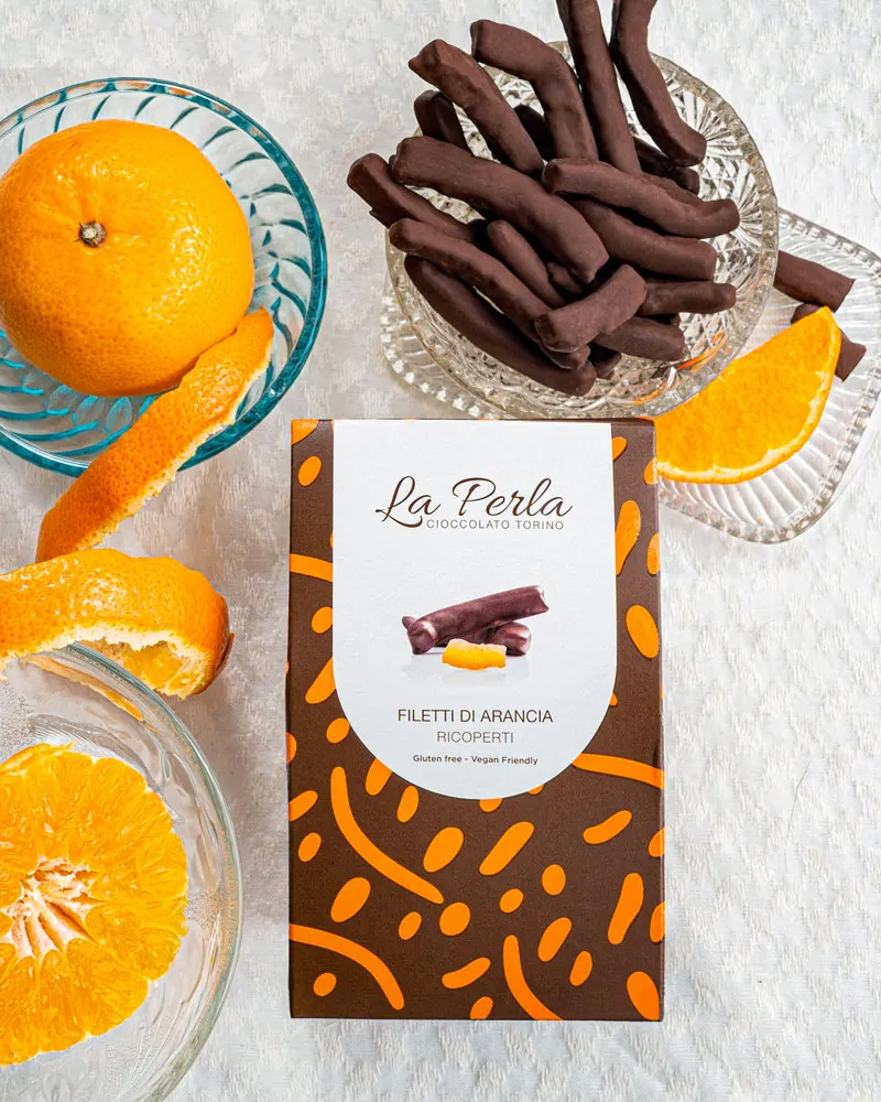 Kandierte Orangenschalen in Schokolade – mit Schokoladenstücken