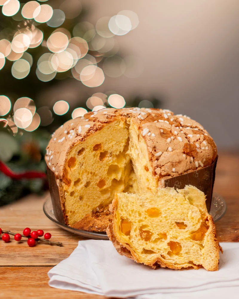 Panettone aux abricots Panettone mit Aprikosen - im Geschenkkarton – ansprechend in Szene gesetzt